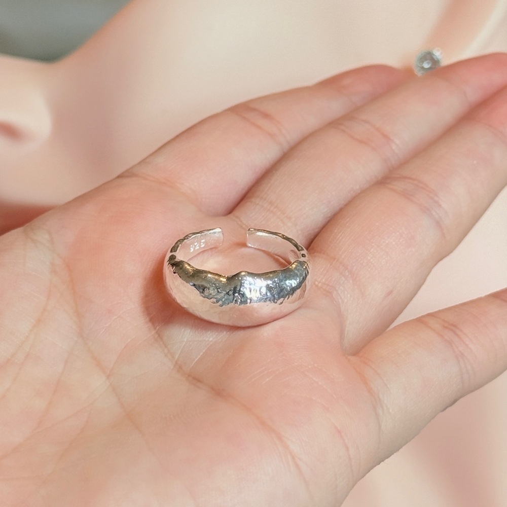 S925 Trendy Textured Silver Ring - Picture 5 of 9